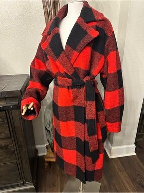 Red & Black Check Pendleton Belted Wool-Blend Coat